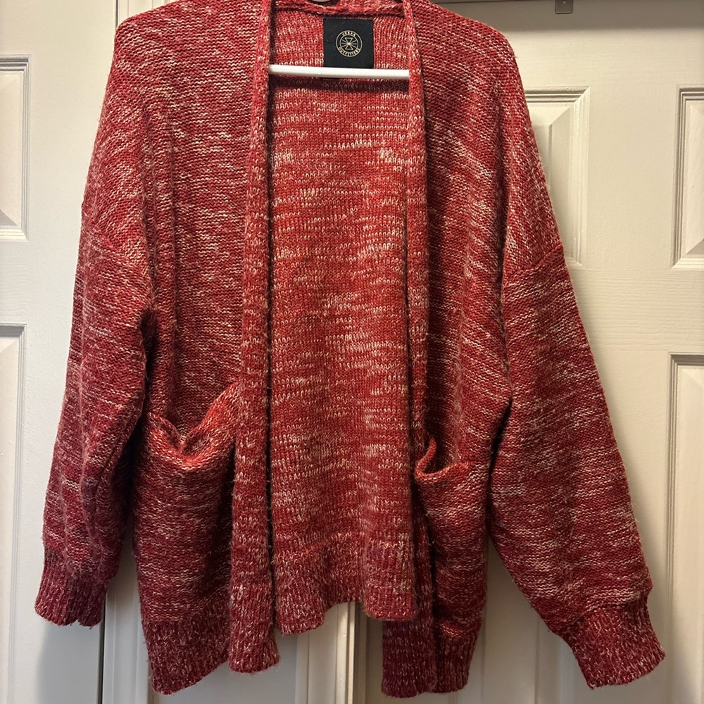 Urban Outfitters Red Marled Open-Front Cardigan